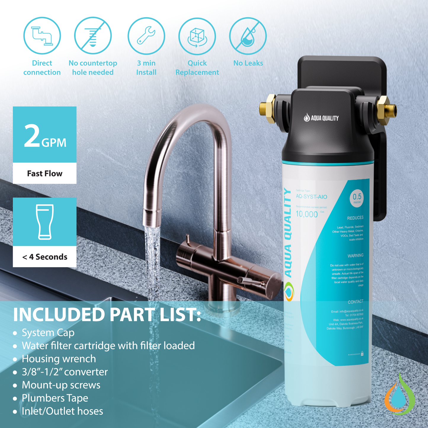 Aqua Quality 0.5 Micron All In One Under Sink Water Filter System