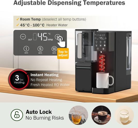 Aqua Quality Countertop Reverse Osmosis System with Instant Hot Water Dispenser up to 95°C | Removes up to 99.99% of Contaminants | Post Alkaline Filter, 100GPD Membrane